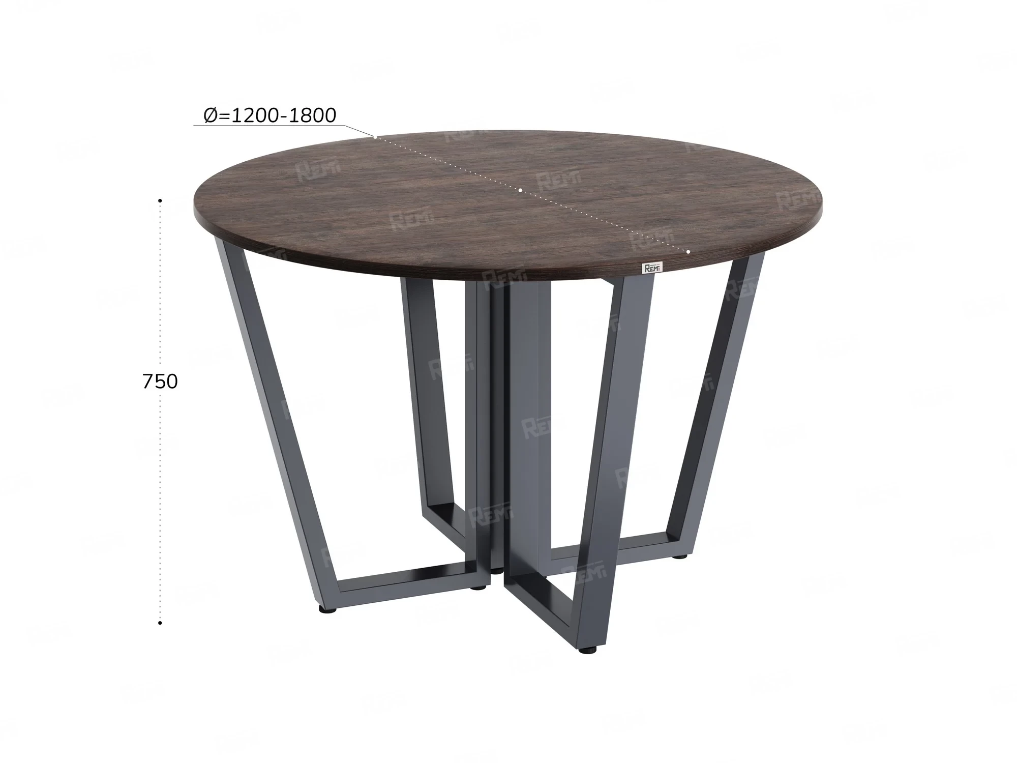 Круглый стол на U-образных опорах 1400x1400x750 RM188-14x14 Дуб Апрельский шоколад/Серый