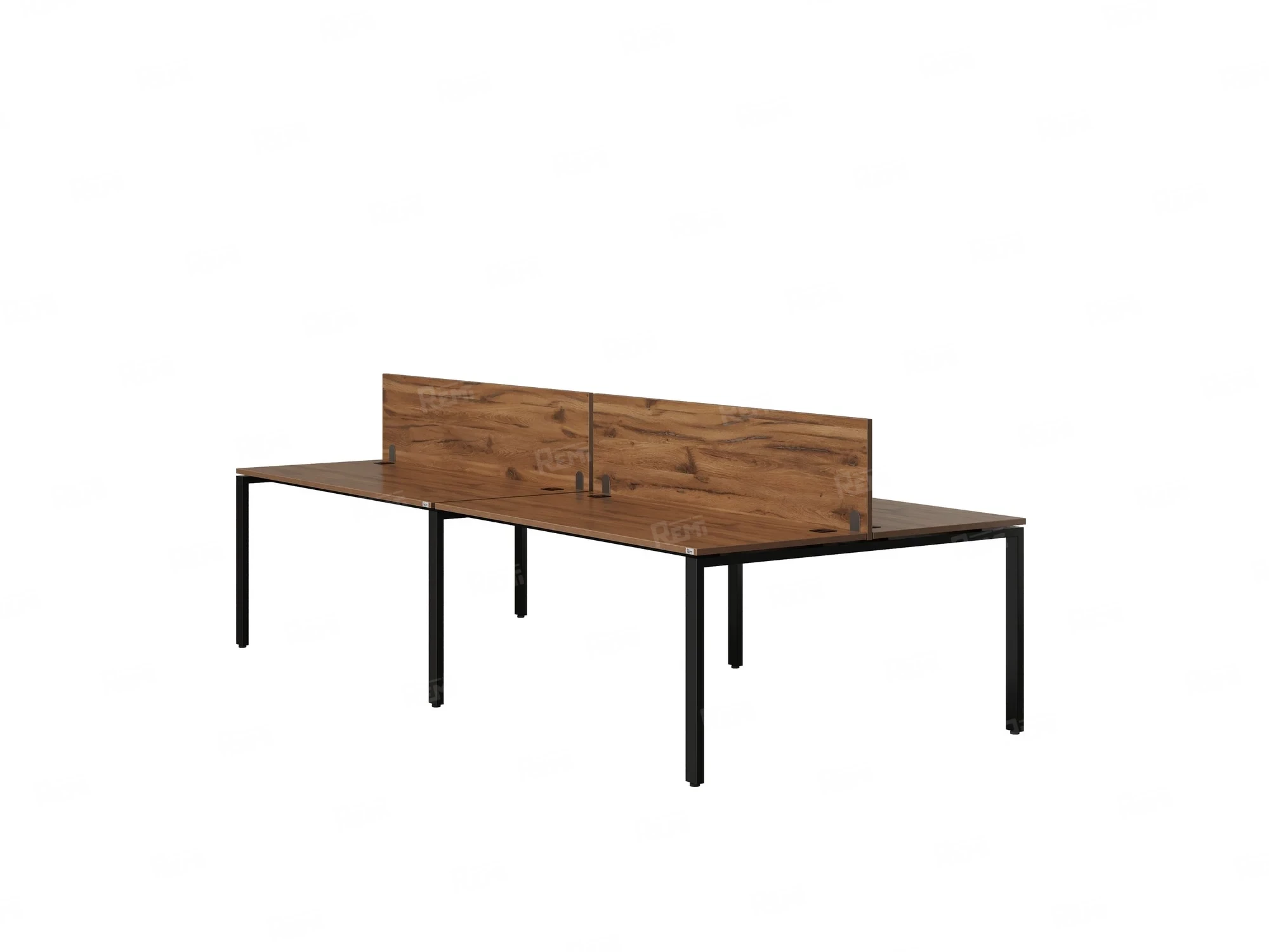 Бенч-система, 4 рабочих места, на П-образных опорах, 2 ЛДСП экранов 3200x1200x750 RM166-4-16x12 Дуб Юстус/Черный