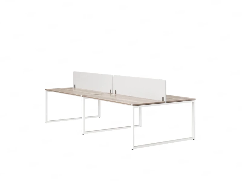 Бенч-система, 4 рабочих места, на О-образных опорах, 2 тканевых экранов 2000x1400x750 RM170-3-10x14 Дуб Маувелла/Белый