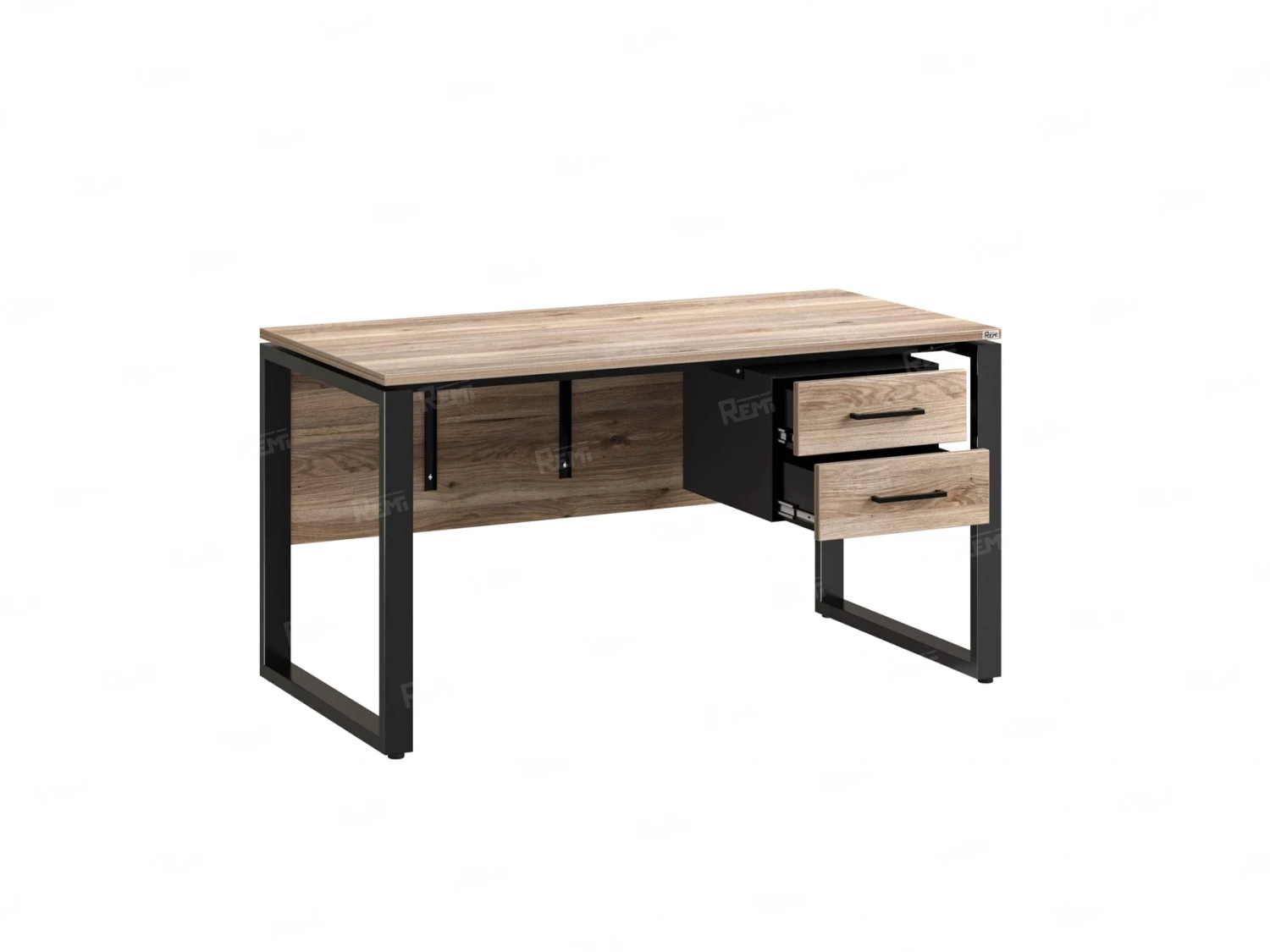 Стол прямой, подвесная тумба, ЛДСП экран, О-опора 2000x800x750 RM033-20x8 Дуб Маувелла/Черный