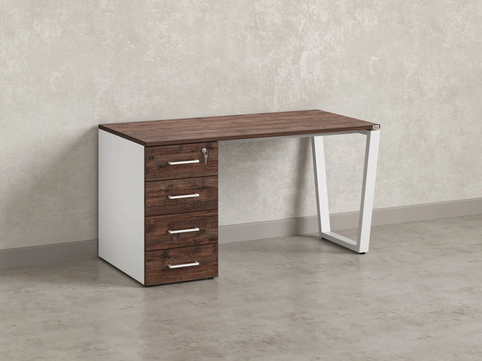 Стол прямой, с тумбой на U-образных опоре, левый 1800x700x750 RM100-18x7 Дуб Апрельский шоколад/Белый