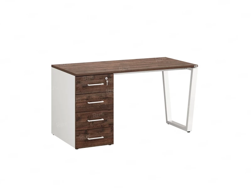 Стол прямой, с тумбой на U-образных опоре, левый 1800x700x750 RM100-18x7 Дуб Апрельский шоколад/Белый