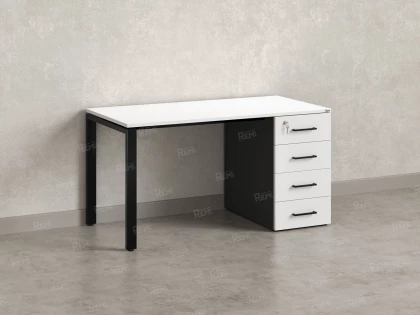Стол прямой с тумбой на П-образных опоре, правый 1800x700x750 RM103-18x7 Белый/Черный