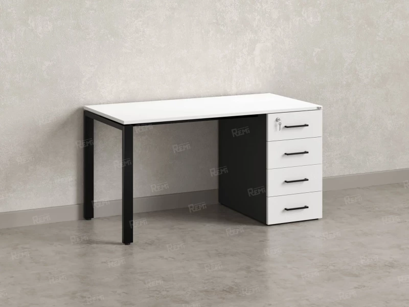 Стол прямой с тумбой на П-образных опоре, правый 1800x700x750 RM103-18x7 Белый/Черный