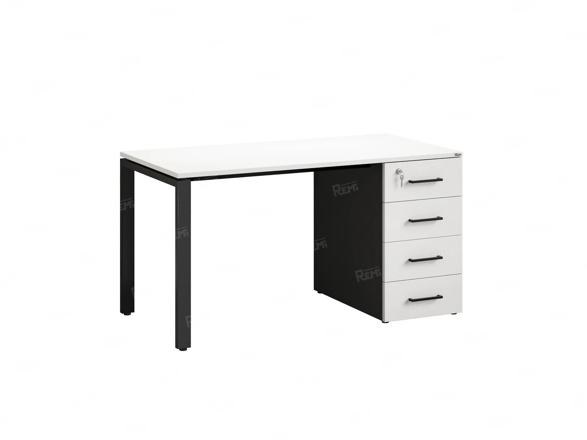Стол прямой с тумбой на П-образных опоре, правый 1800x700x750 RM103-18x7 Белый/Черный