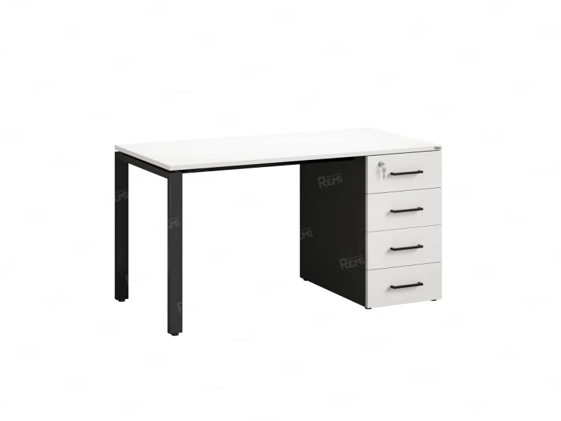 Стол прямой с тумбой на П-образных опоре, правый 1800x700x750 RM103-18x7 Белый/Черный