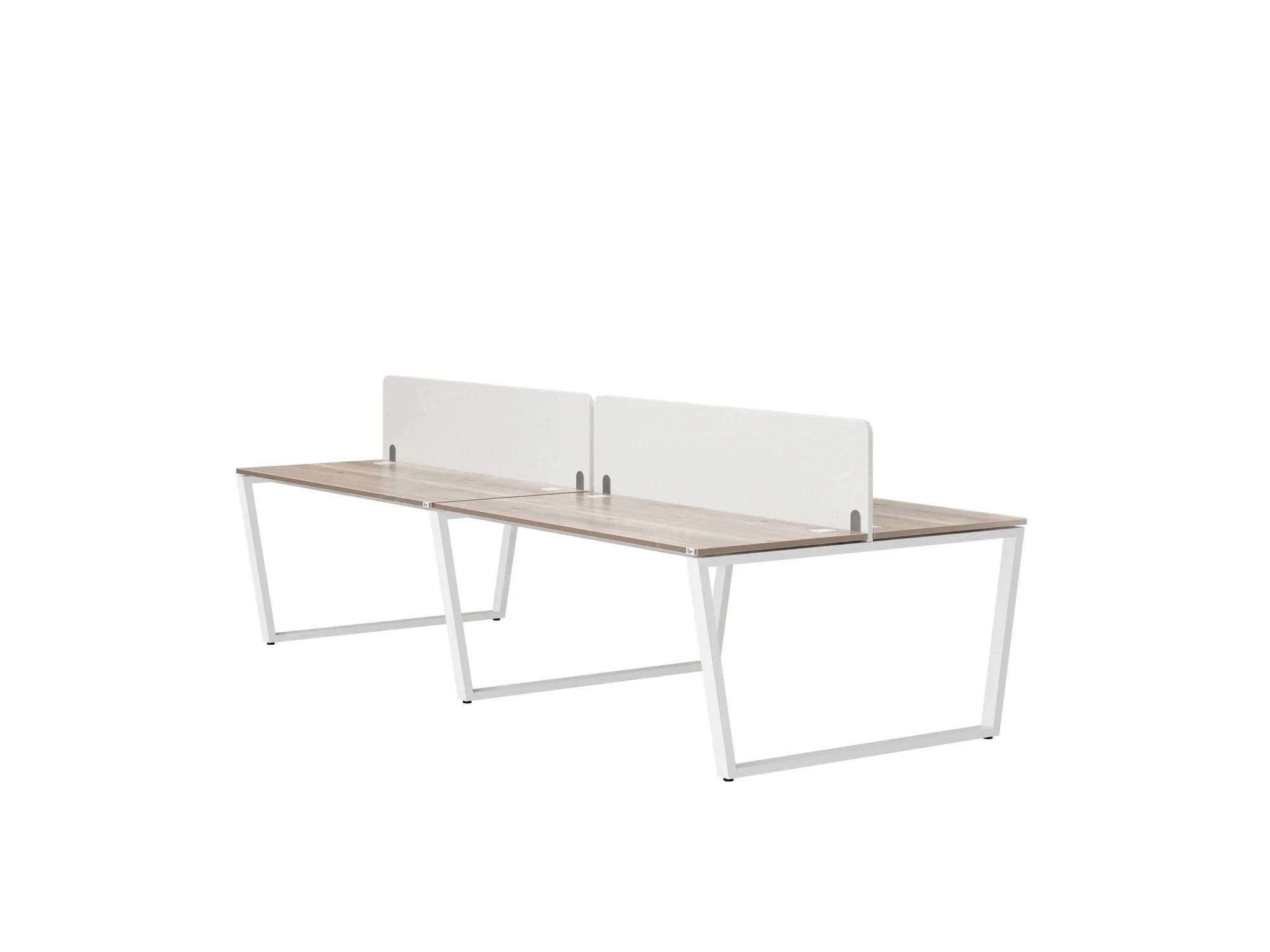 Бенч-система, 4 рабочих места, на U-образных опорах, 2 тканевых экранов 3200x1600x750 RM173-3-16x16 Дуб Маувелла/Белый