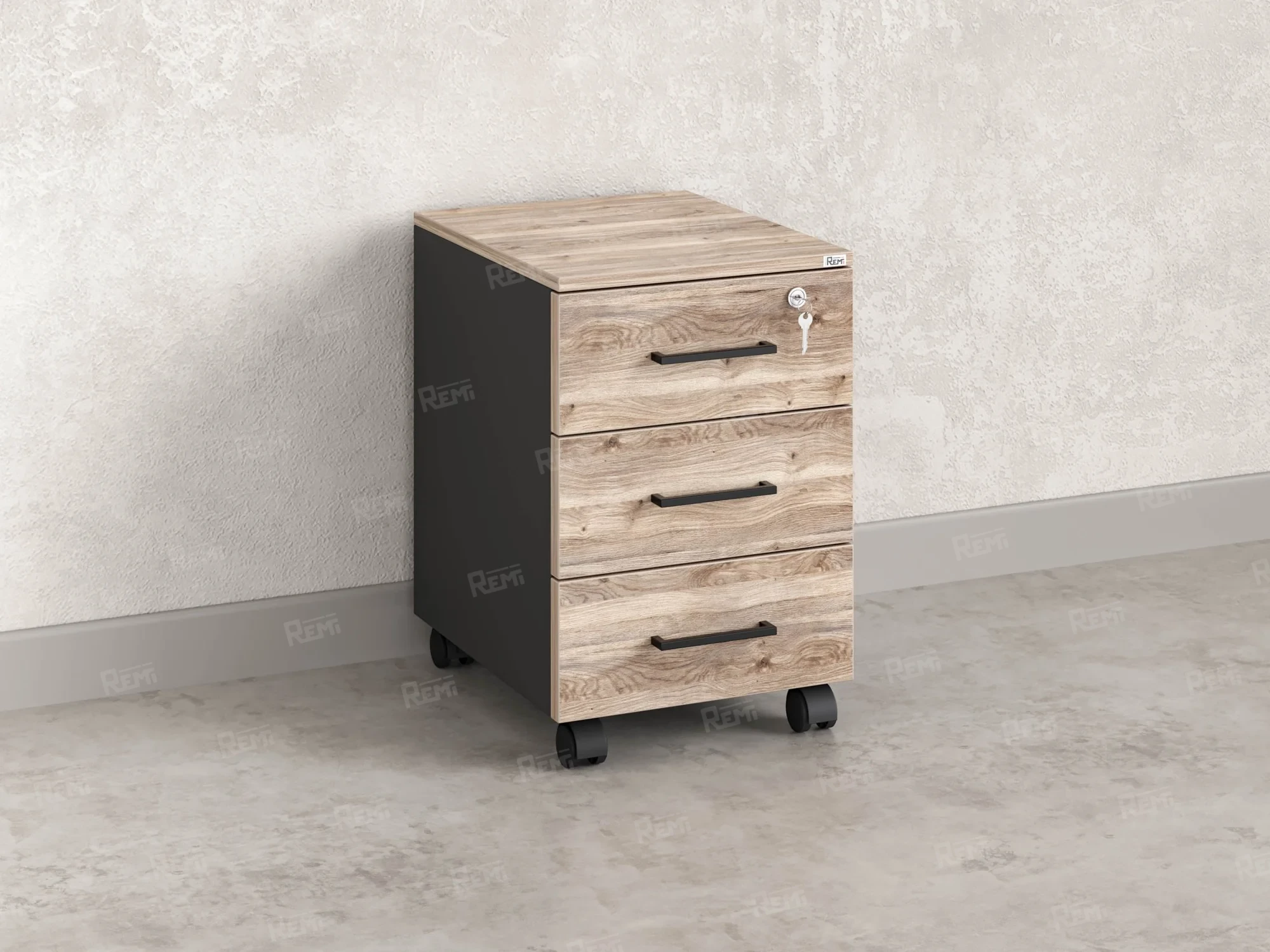 Тумба мобильная, 3 ящика 400x500x600 RM120-40x50 Дуб Маувелла/Черный
