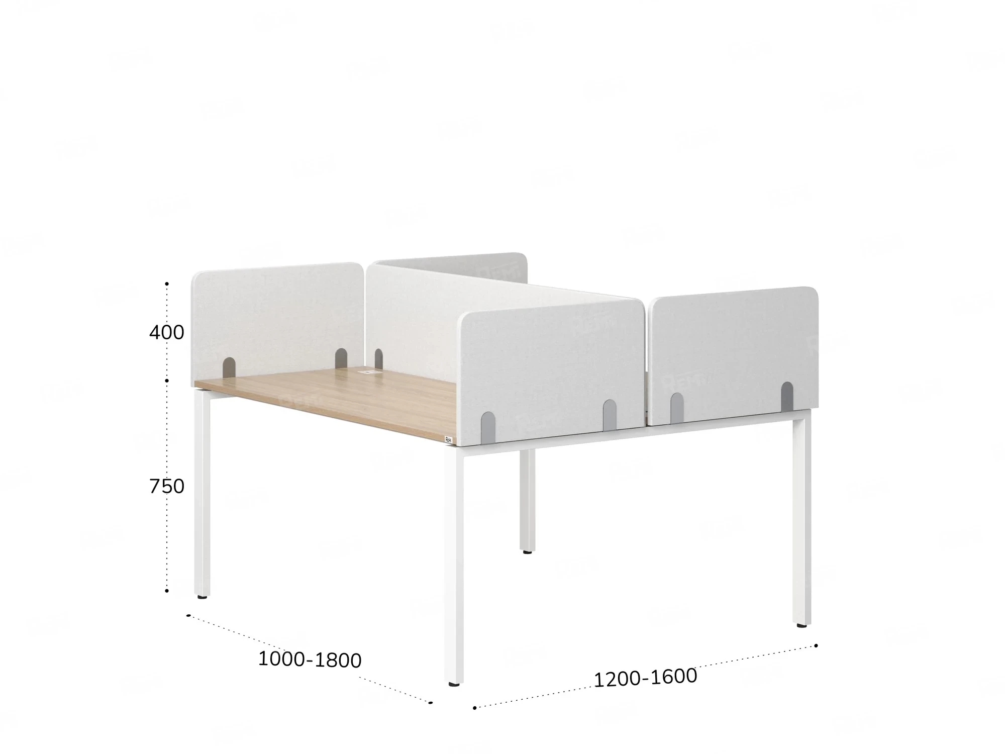 Бенч-система, 2 рабочих места, на П-образных опорах, 5 тканевых экрана 1400x1600x750 RM165-3-14x16 Вяз Швейцарский светлый/Белый