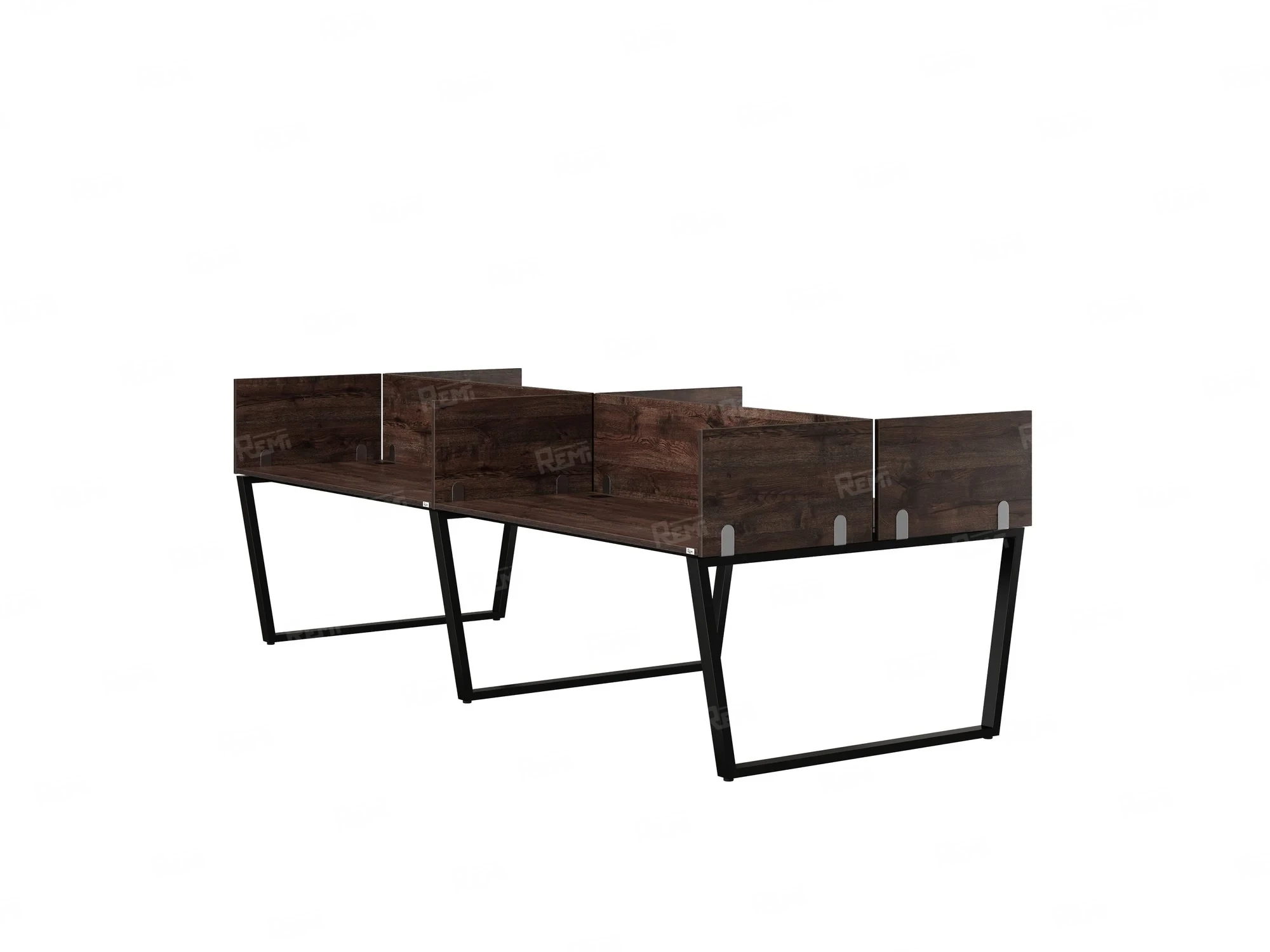 Бенч-система, 4 рабочих места, на U-образных опорах, 8 ЛДСП экранов 2800x1200x750 RM173-2-14x12 Дуб Апрельский шоколад/Черный