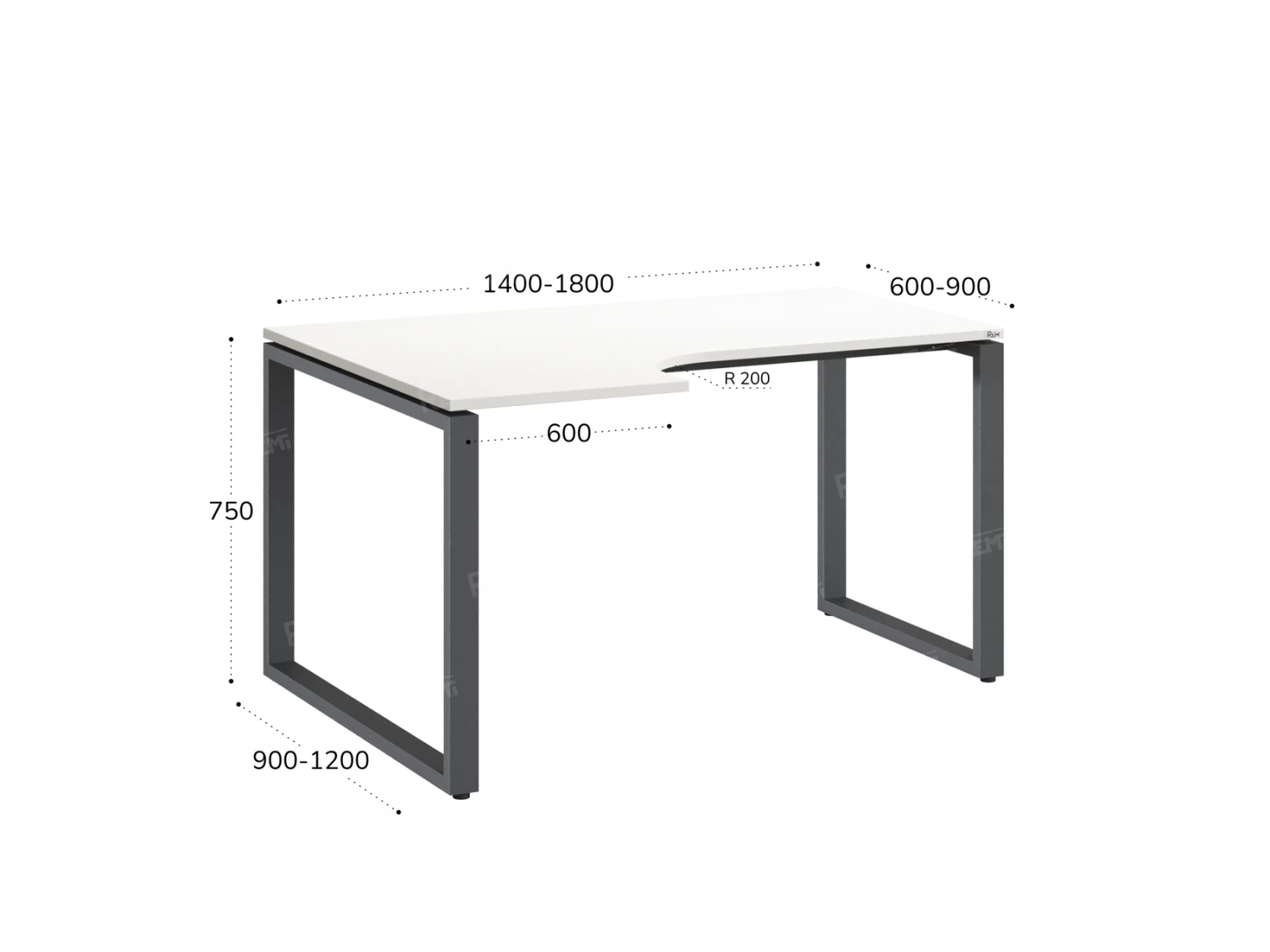 Стол угловой, О-опора, левый 1600x800/1000x750, RM055-16x8-10 Белый/Серый