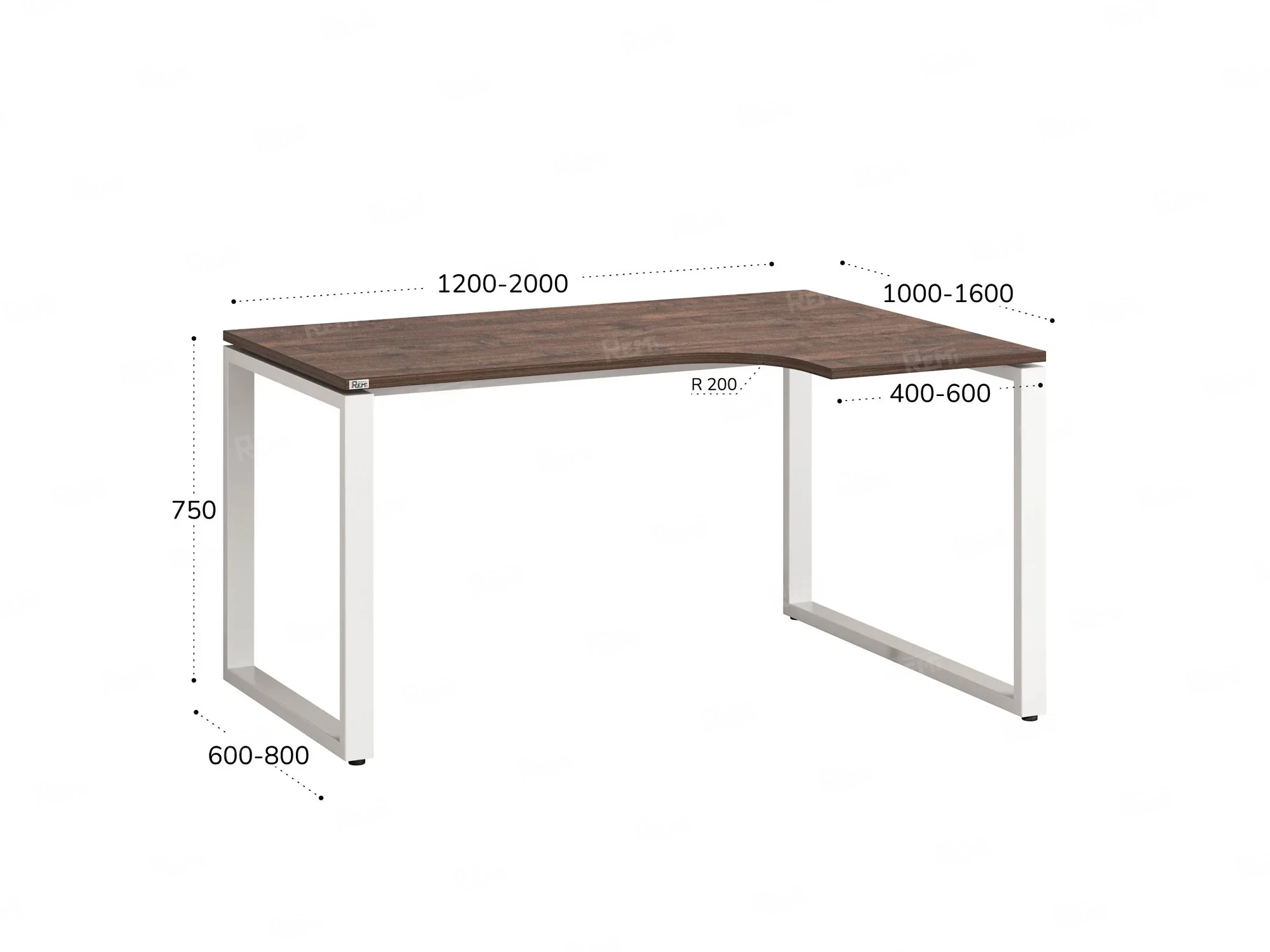 Стол угловой, О-опора, правый 1600x900/1200x750, RM054-16x9-12 Дуб Апрельский шоколад/Белый
