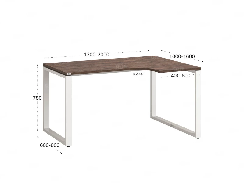 Стол угловой, О-опора, правый 1600x900/1200x750, RM054-16x9-12 Дуб Апрельский шоколад/Белый