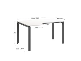 Стол угловой, П-опора, левый 1400x800/1000x750, RM053-14x8-10 Белый/Серый