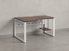 Стол угловой, экран металл, О-опора, левый 1800x900/1200x750, RM056-18x9-12 Дуб Апрельский шоколад/Белый
