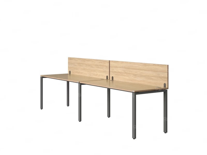 Бенч-система в 1 ряд, 2 рабочих места 2 ЛДСП экранов 2400x600x750 RM167-4-24x6 Вяз Швейцарский светлый/Серый