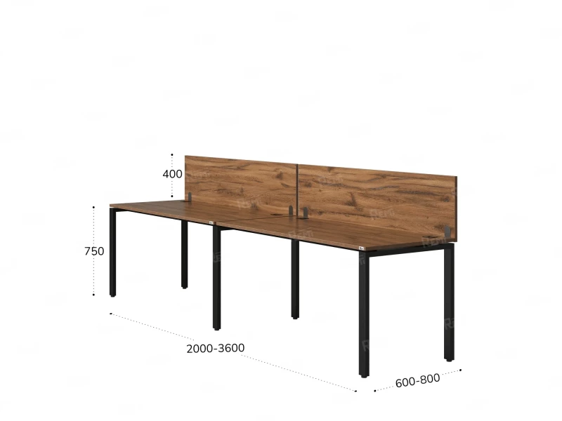 Бенч-система в 1 ряд, 2 рабочих места 2 ЛДСП экранов 3200x600x750 RM167-4-32x6 Дуб Юстус/Черный