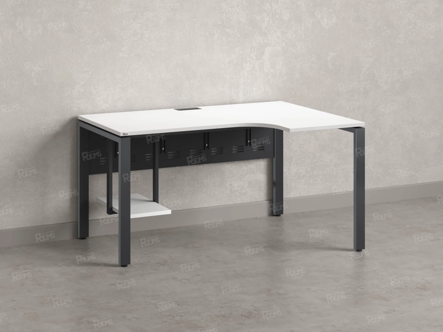 Стол угловой, экран металл, П-опора, правый 1400x800/1000x750, RM058-14x8-10 Белый/Серый