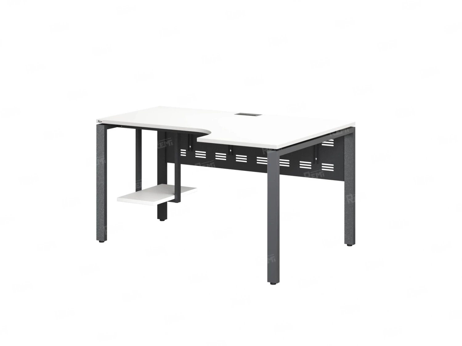 Стол угловой, экран металл, П-опора, правый 1400x800/1000x750, RM058-14x8-10 Белый/Серый