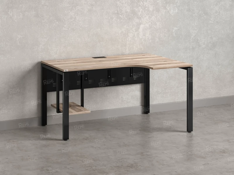 Стол угловой, экран металл, П-опора, правый 1800x600/900x750, RM058-18x6-9 Дуб Маувелла/Черный