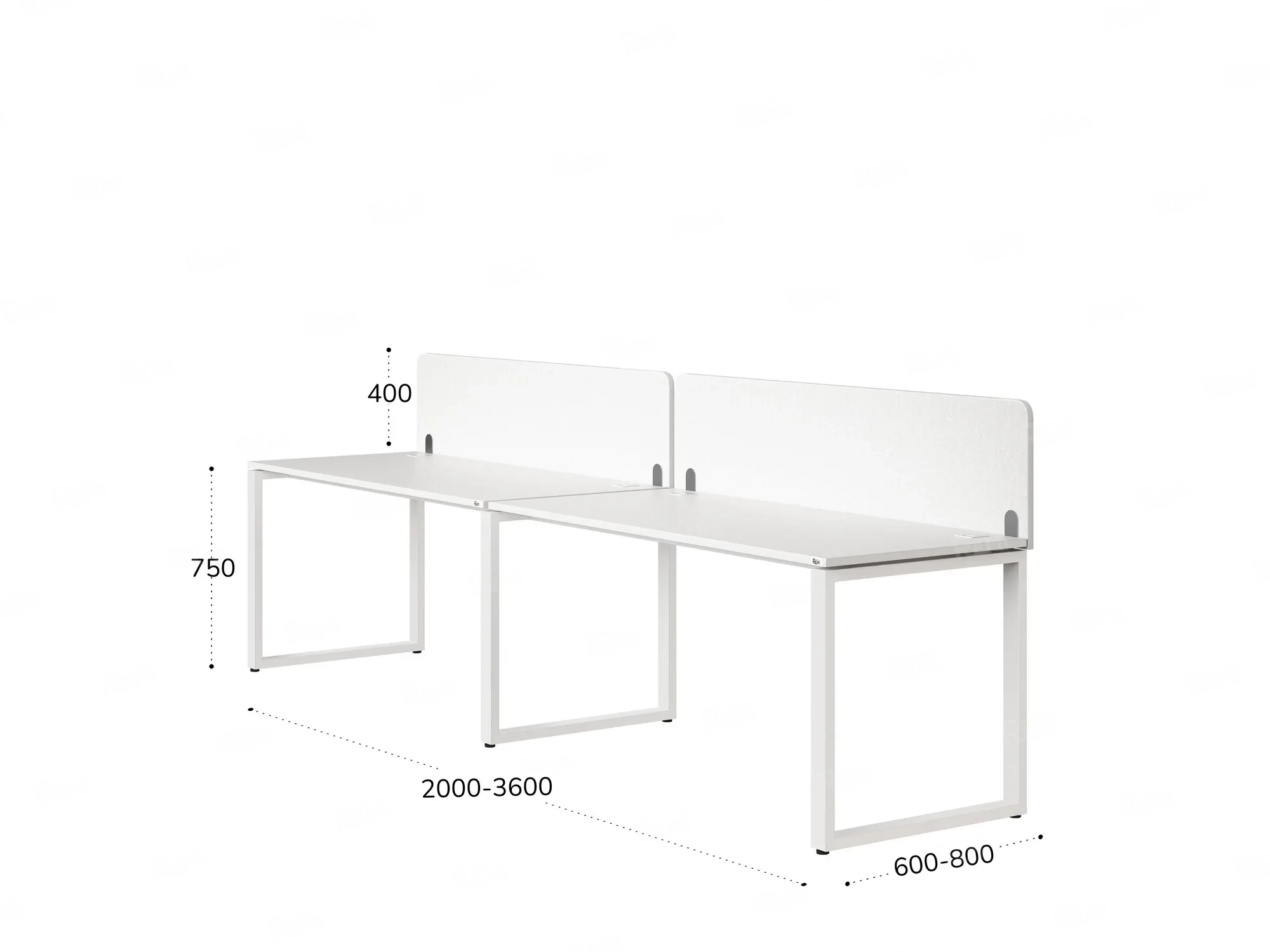 Бенч-система в 1 ряд, 2 рабочих места 2 тканевых экранов 2400x800x750 RM168-3-24x8 Белый/Белый