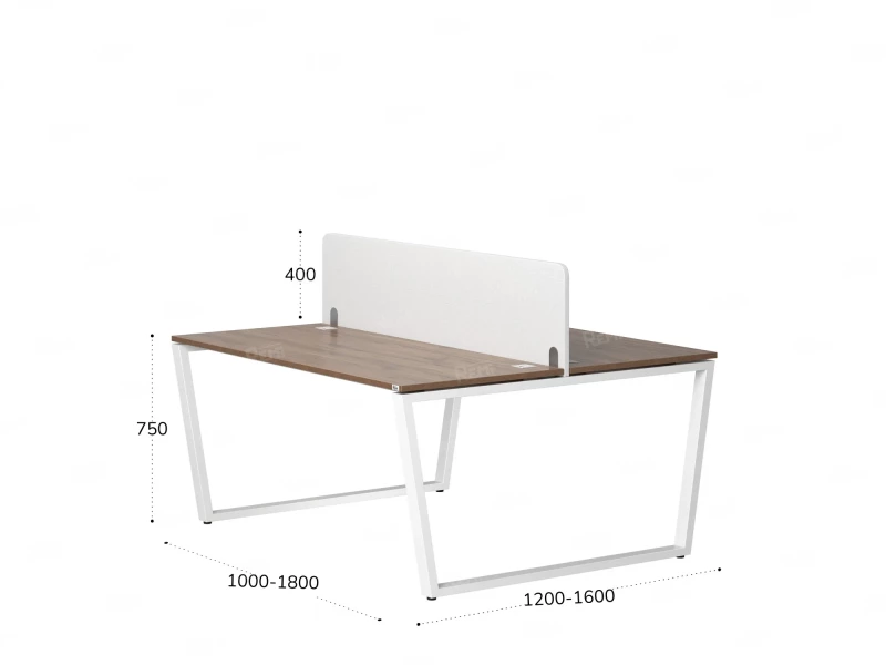 Бенч-система, 2 рабочих места, с одним тканевым экраном 1400x1400x750 RM172-1-14x14 Дуб Юстус/Белый
