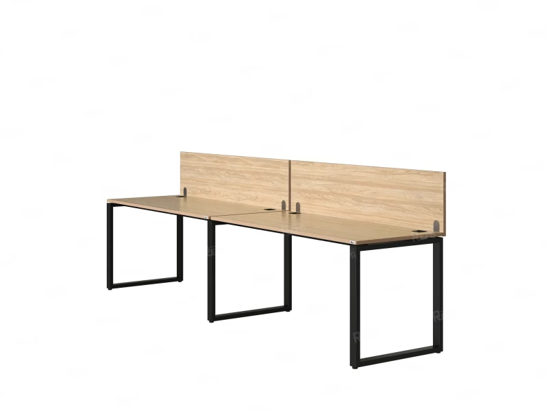 Бенч-система в 1 ряд, 2 рабочих места 2 ЛДСП экранов 2400x600x750 RM168-4-24x6 Вяз Швейцарский светлый/Черный