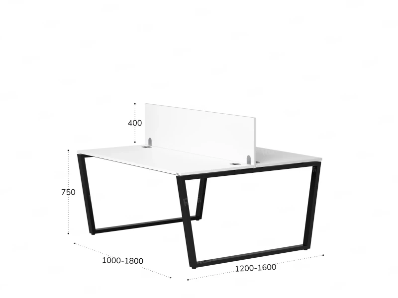 Бенч-система, 2 рабочих места, с одним экраном ЛДСП 1400x1200x750 RM172-2-14x12 Белый/Черный