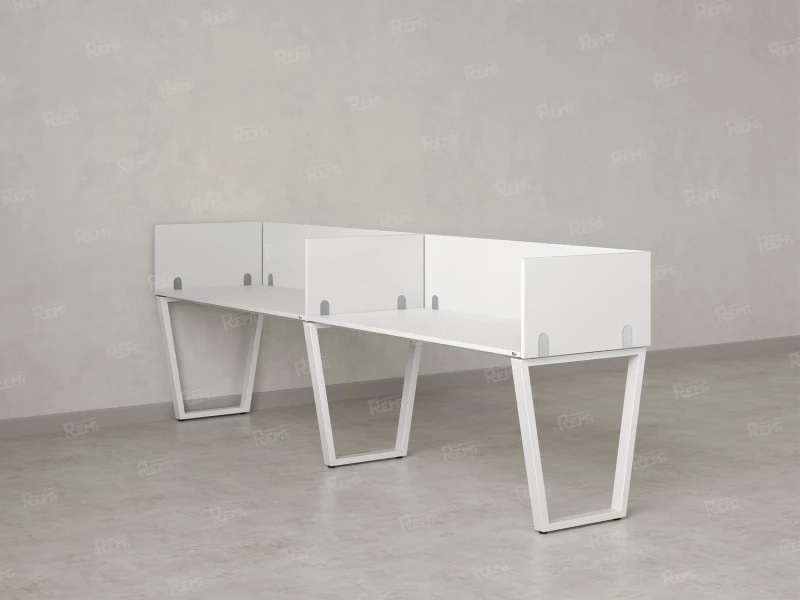 Бенч-система в 1 ряд, 2 рабочих места 5 ЛДСП экранов 2000x600x750 RM174-2-20x6 Белый/Белый