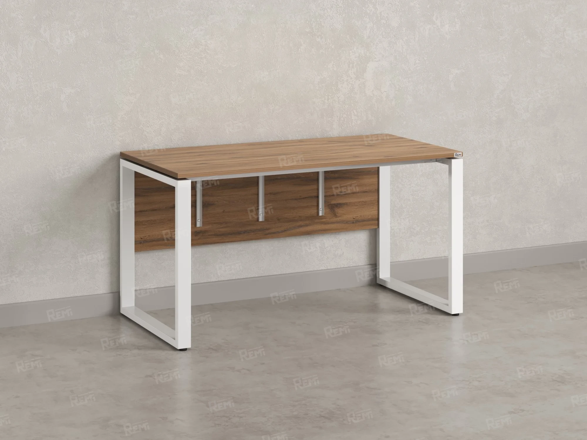 Стол прямой, О-опоры, экран ЛДСП,парящая стол-ца 1600x600x750 RM008-16x6 Дуб Юстус/Белый