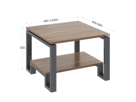 Журнальный стол с полкой 1200x600x550 RM181-12x6 Дуб Юстус/Серый