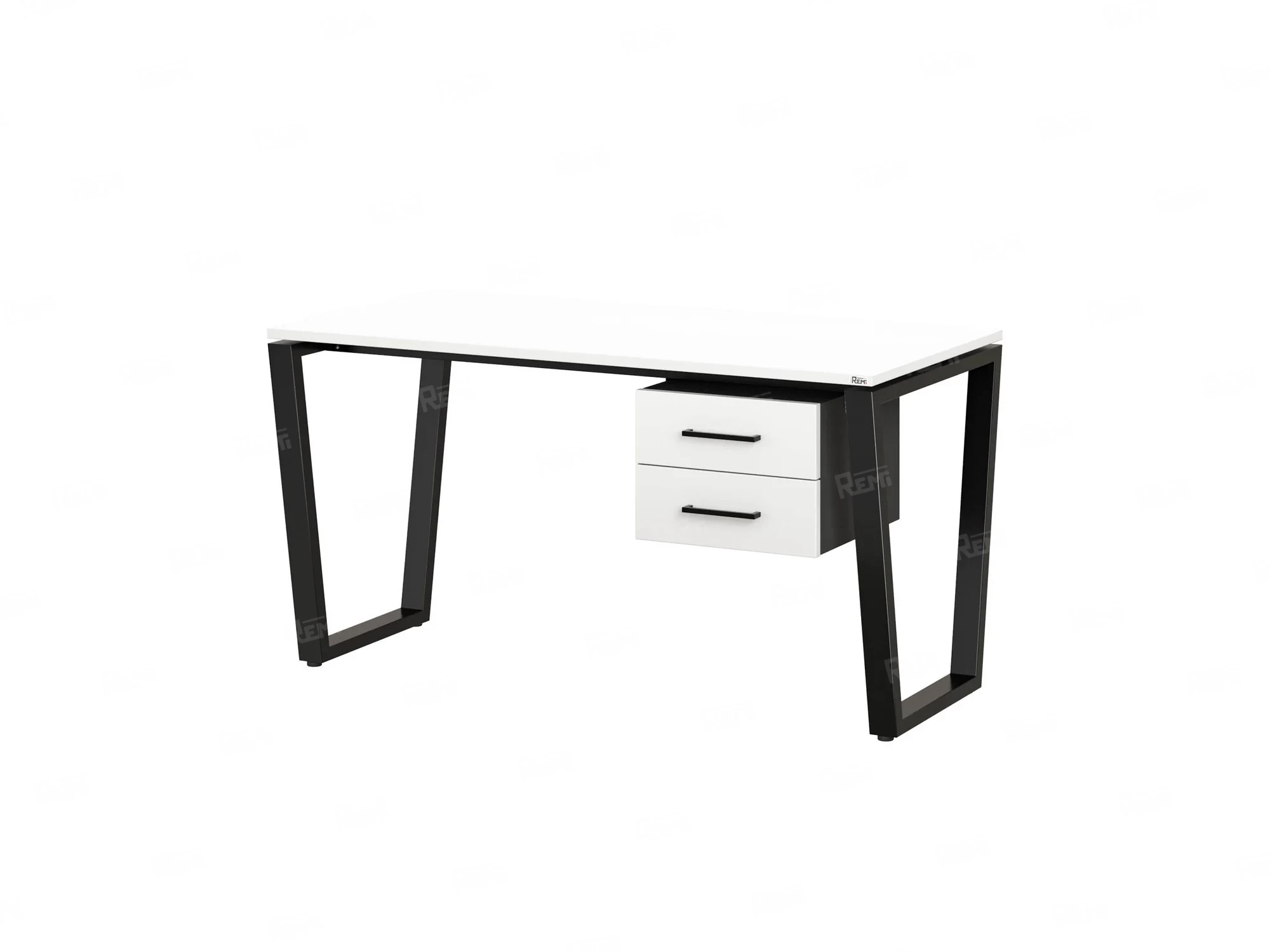 Стол прямой с подвесной тумбой 2 ящика, U-опора 1600x700x750 RM035-16x7 Белый/Черный