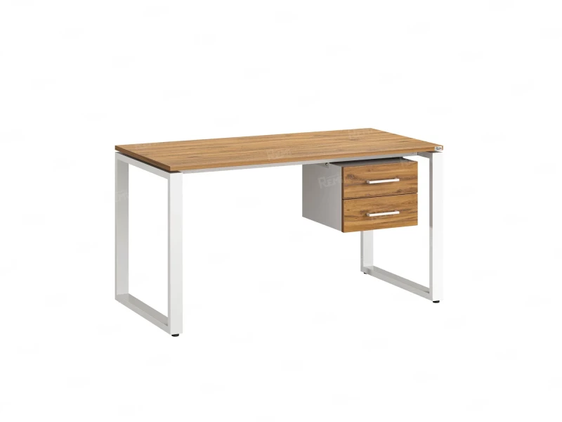 Стол прямой с подвесной тумбой 2 ящика, О-опора 1600x700x750 RM037-16x7 Дуб Юстус/Белый
