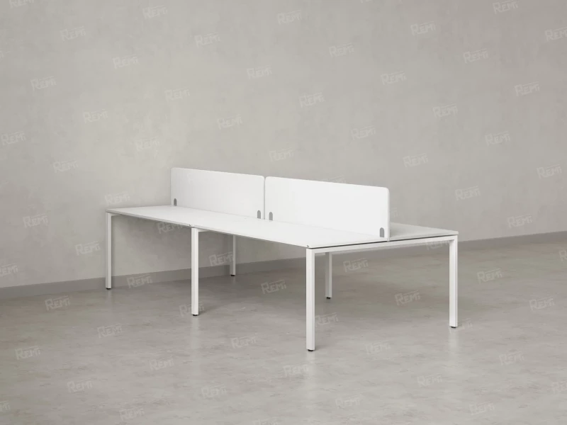 Бенч-система, 4 рабочих места, на П-образных опорах, 2 тканевых экранов 2400x1600x750 RM166-3-12x16 Белый/Белый