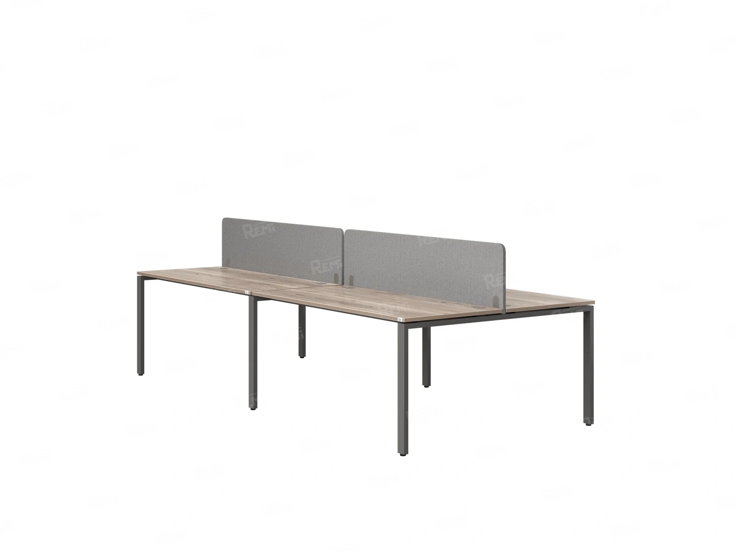 Бенч-система, 4 рабочих места, на П-образных опорах, 2 тканевых экранов 3200x1600x750 RM166-3-16x16 Дуб Маувелла/Серый