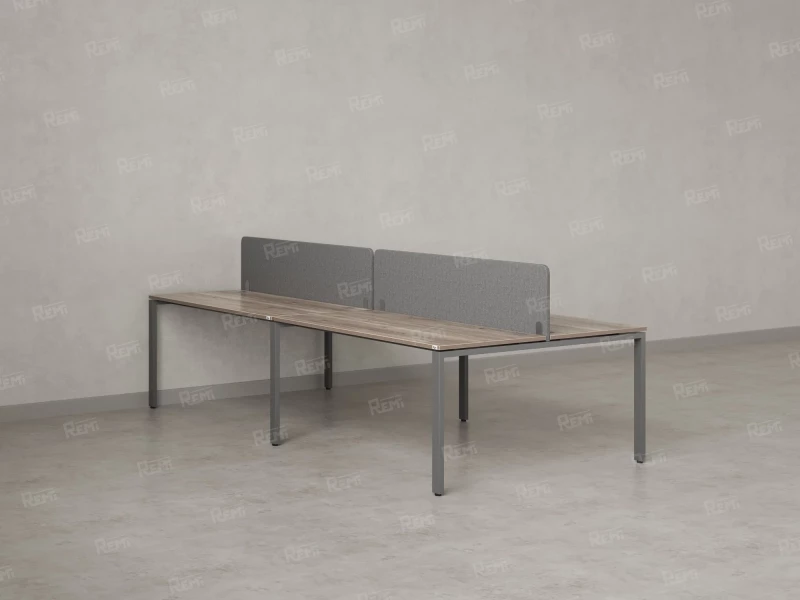 Бенч-система, 4 рабочих места, на П-образных опорах, 2 тканевых экранов 3200x1600x750 RM166-3-16x16 Дуб Маувелла/Серый