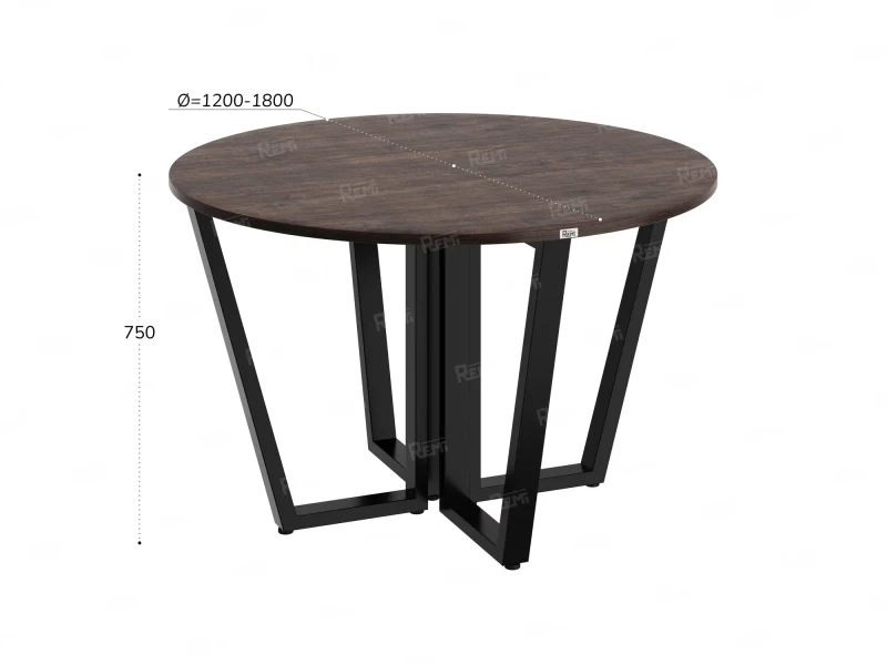 Круглый стол на U-образных опорах 1400x1400x750 RM188-14x14 Дуб Апрельский шоколад/Черный