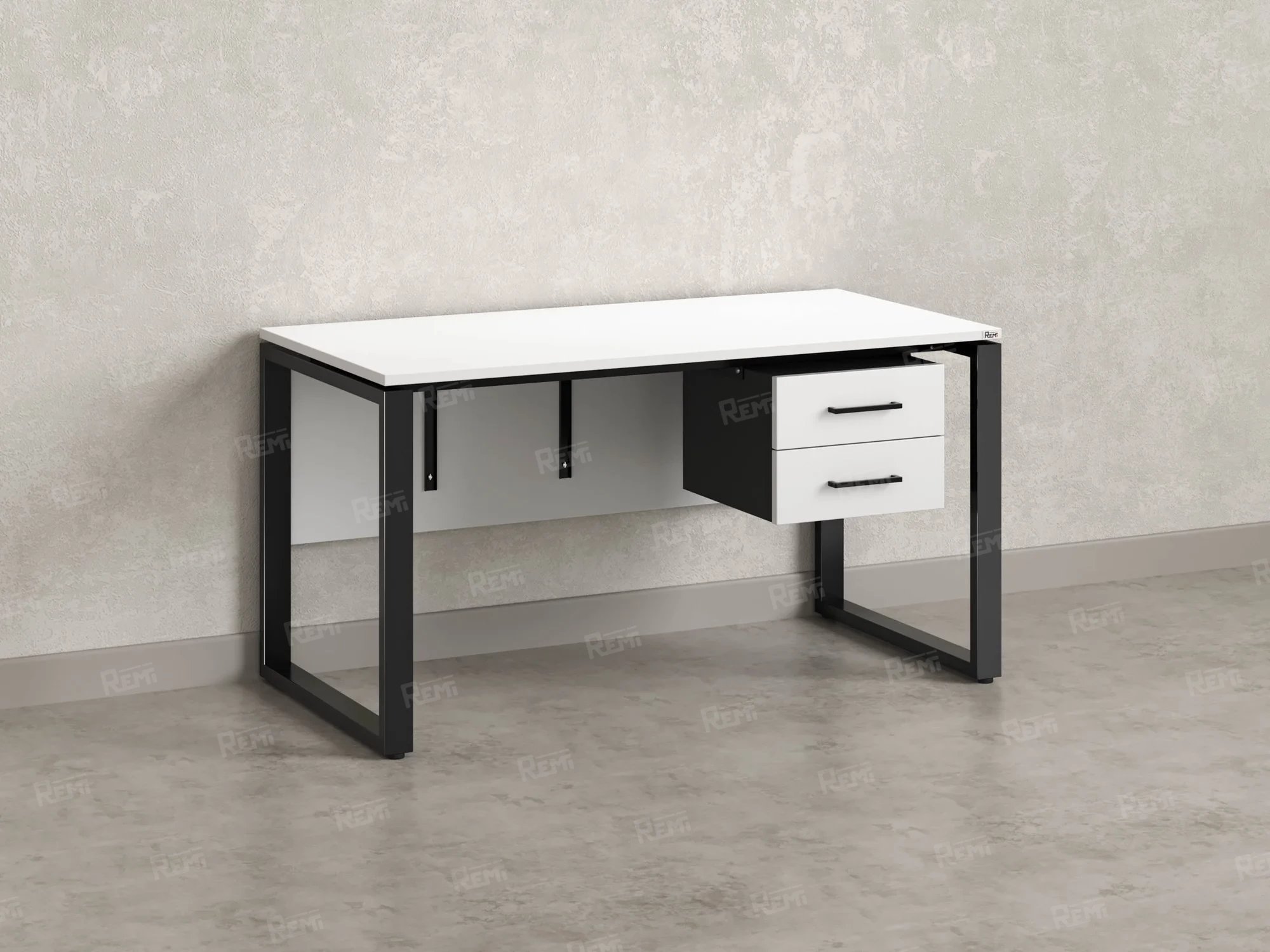 Стол прямой, подвесная тумба, ЛДСП экран, О-опора 1600x800x750 RM033-16x8 Белый/Черный