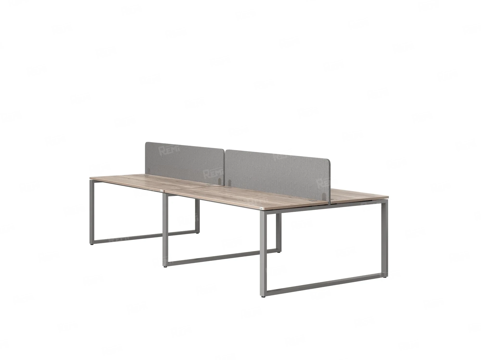 Бенч-система, 4 рабочих места, на О-образных опорах, 2 тканевых экранов 2000x1400x750 RM170-3-10x14 Дуб Маувелла/Серый