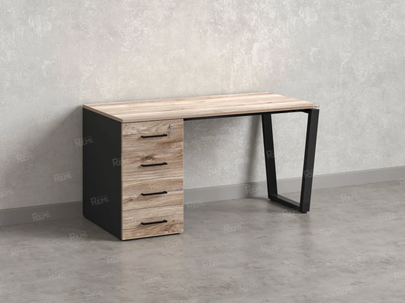 Стол прямой, с тумбой на U-образных опоре, левый 1800x700x750 RM100-18x7 Дуб Маувелла/Черный