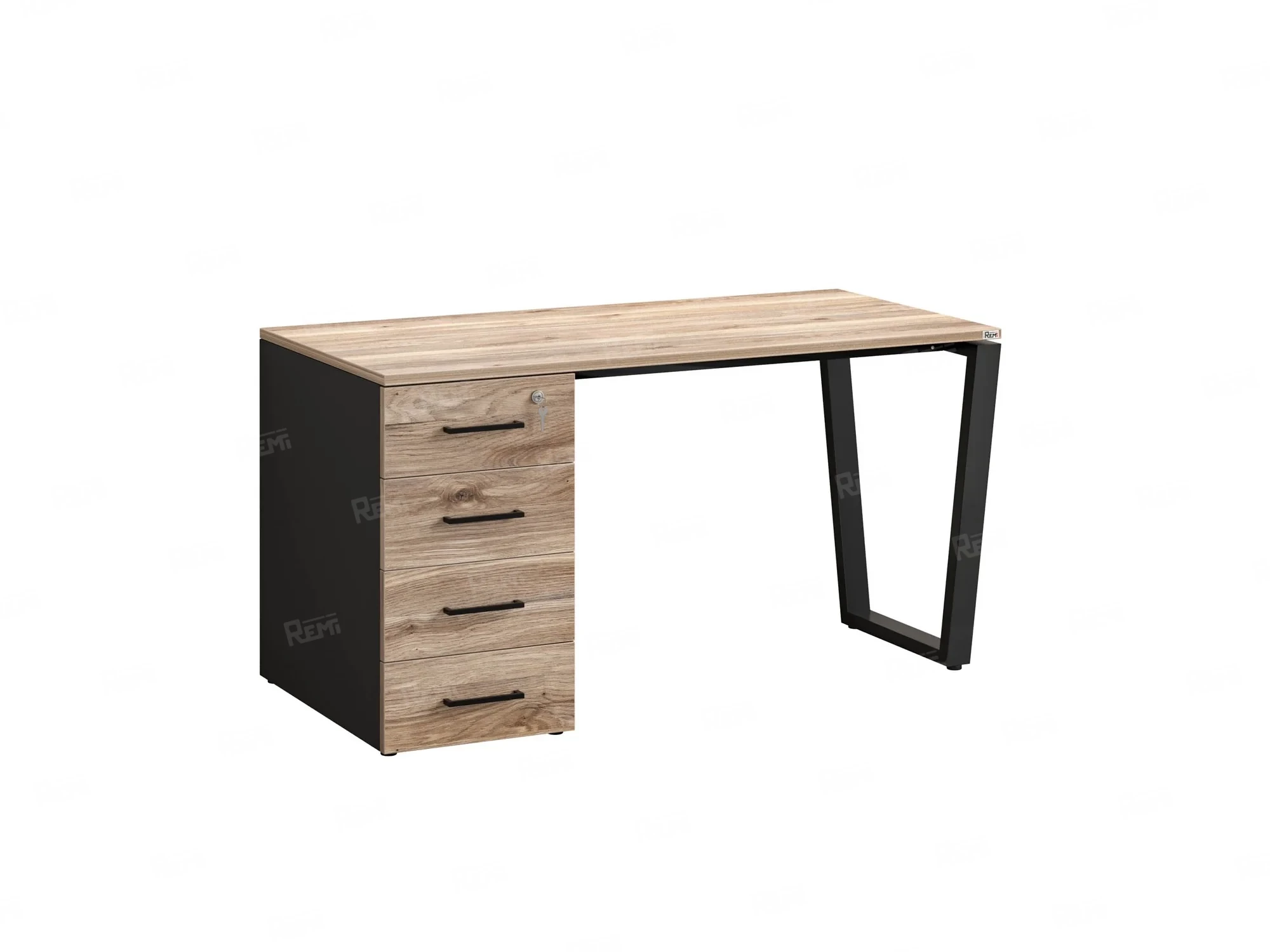 Стол прямой, с тумбой на U-образных опоре, левый 1800x700x750 RM100-18x7 Дуб Маувелла/Черный