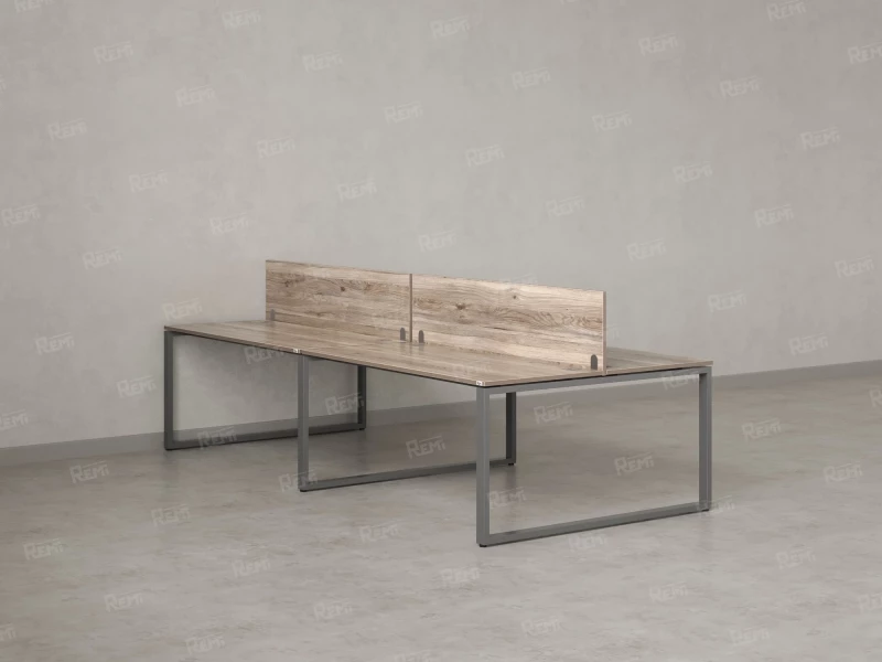 Бенч-система, 4 рабочих места, на О-образных опорах, 2 ЛДСП экранов 2800x1200x750 RM170-4-14x12 Дуб Маувелла/Серый