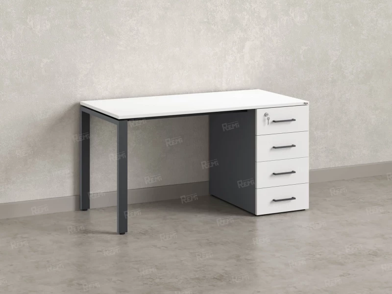 Стол прямой с тумбой на П-образных опоре, правый 1800x700x750 RM103-18x7 Белый/Серый
