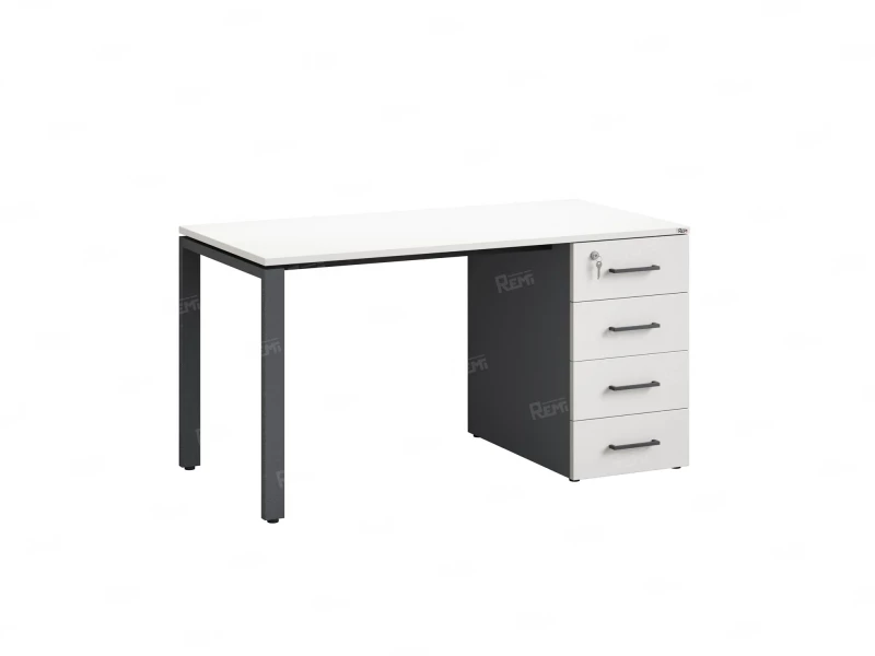 Стол прямой с тумбой на П-образных опоре, правый 1800x700x750 RM103-18x7 Белый/Серый