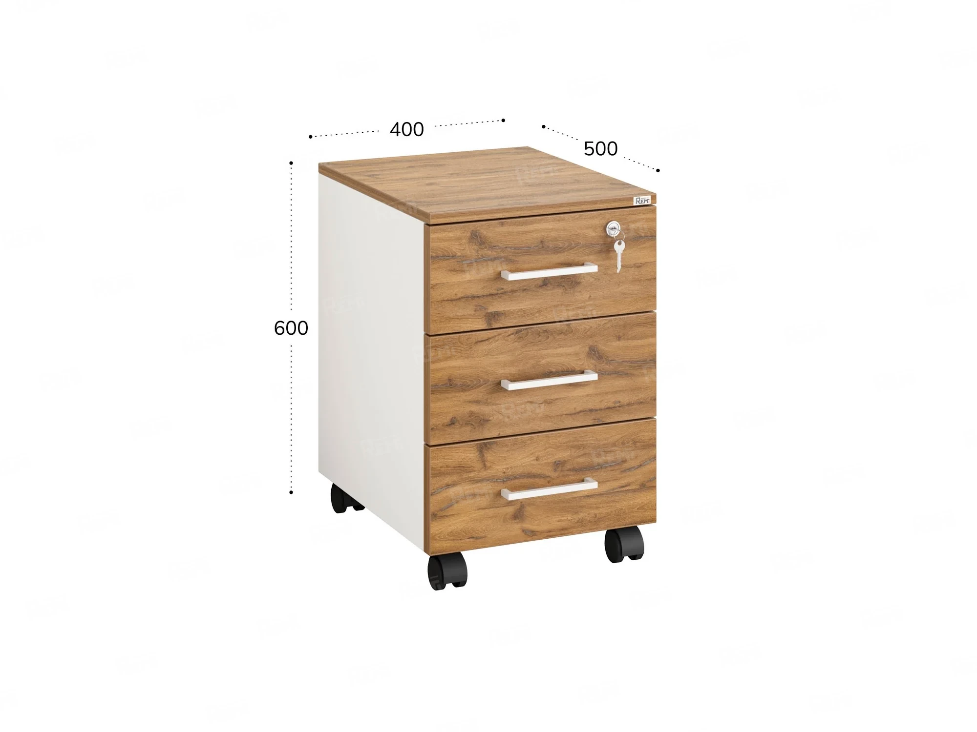 Тумба мобильная, 3 ящика 400x500x600 RM120-40x50 Дуб Юстус/Белый