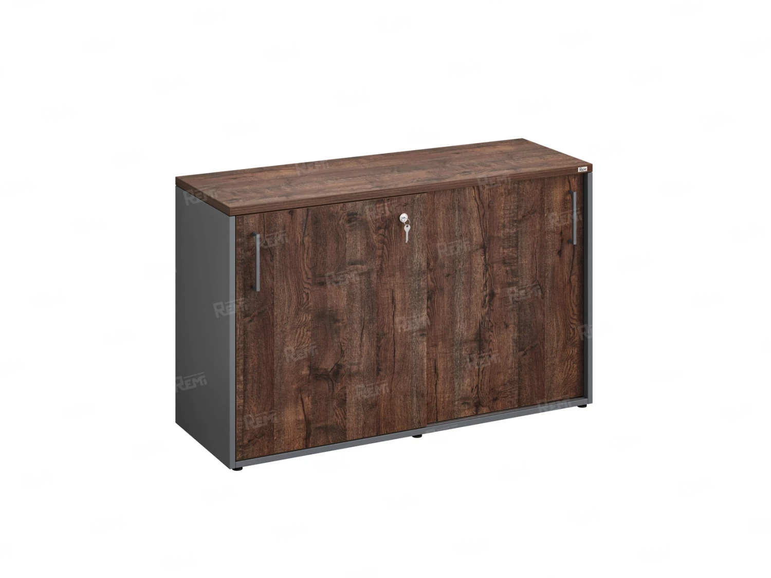 Низкий шкаф-купе на регулируемых опорах 1200x420x750 RM125-120x42 Дуб Апрельский шоколад/Серый