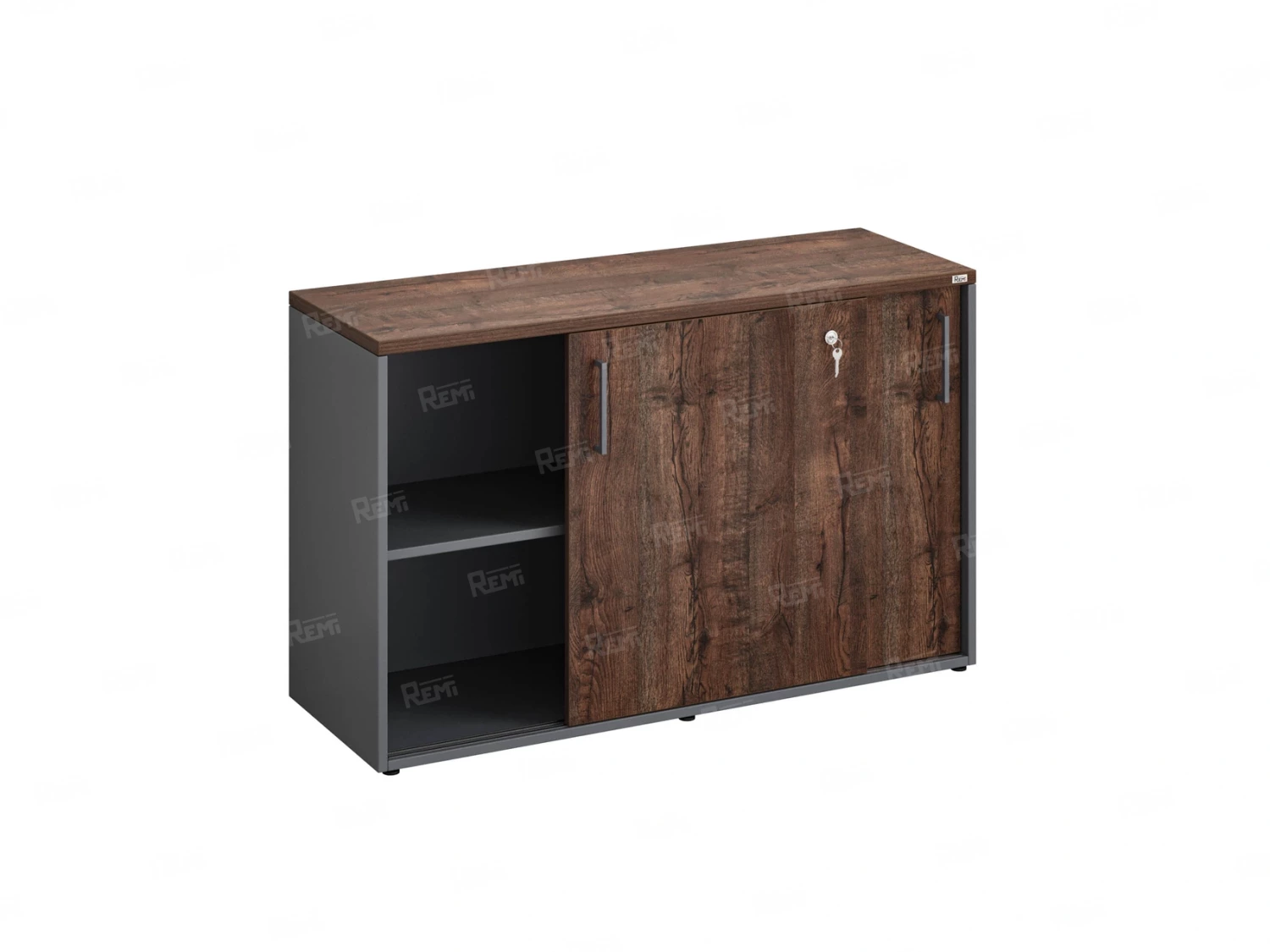 Низкий шкаф-купе на регулируемых опорах 1200x420x750 RM125-120x42 Дуб Апрельский шоколад/Серый