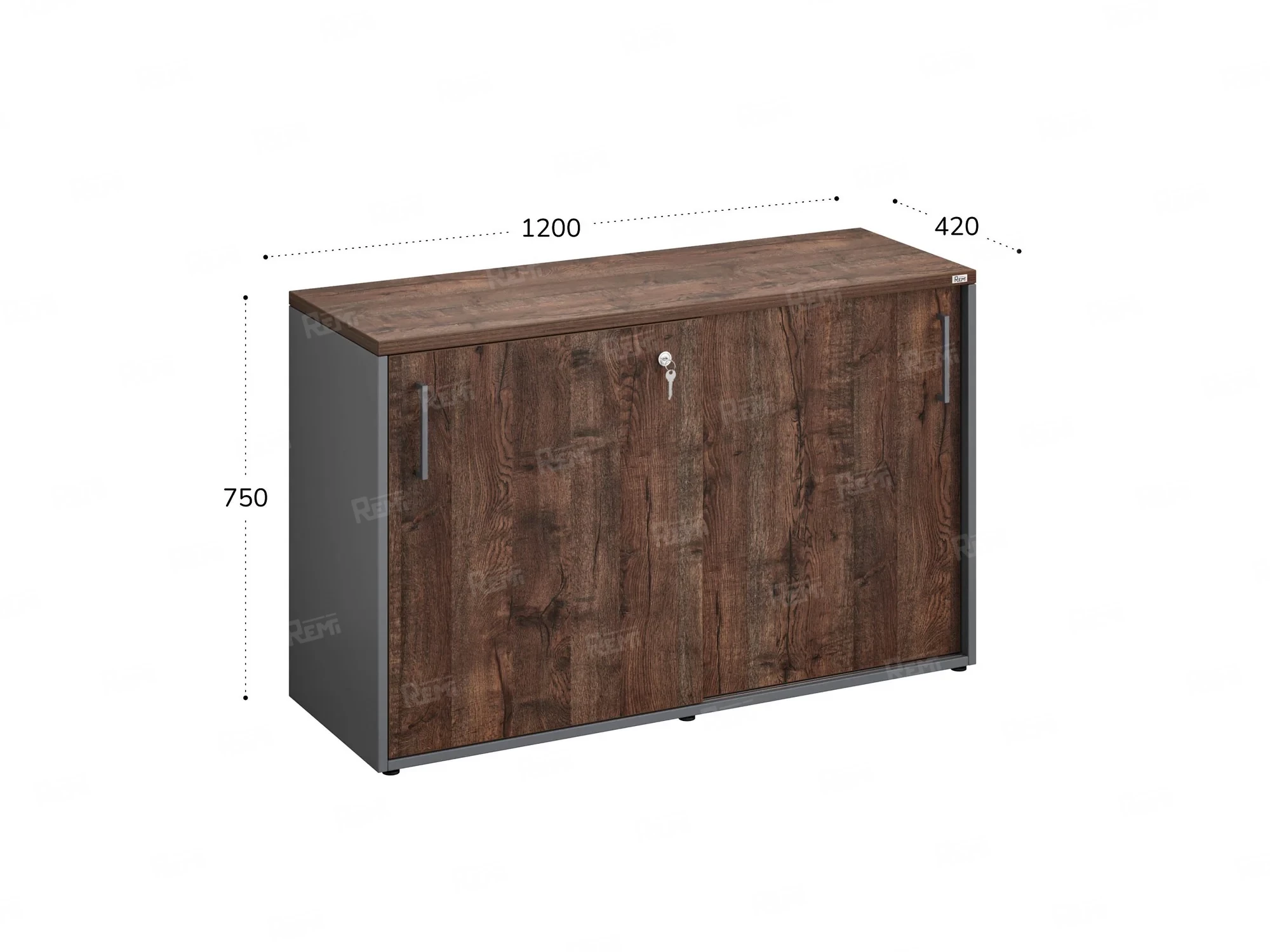 Низкий шкаф-купе на регулируемых опорах 1200x420x750 RM125-120x42 Дуб Апрельский шоколад/Серый