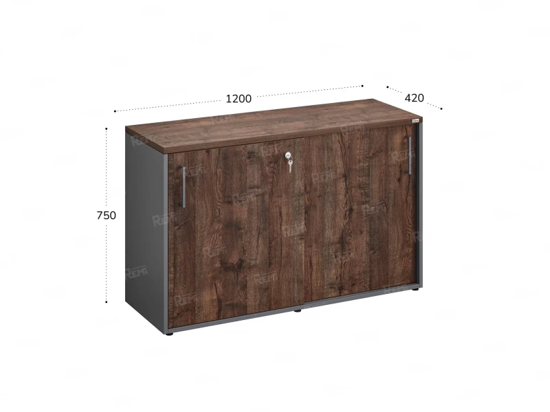 Низкий шкаф-купе на регулируемых опорах 1200x420x750 RM125-120x42 Дуб Апрельский шоколад/Серый
