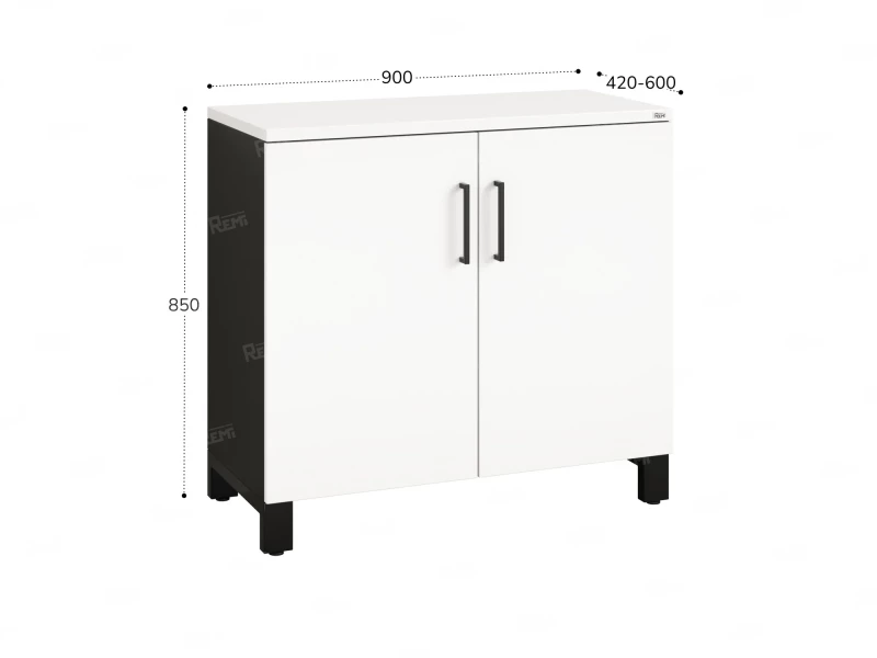 Шкаф низкий распашной, 2 уровня 900x420x850 RM147-90x42 Белый/Черный